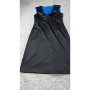 Roulette Womens Black Satin V-Neck Knot Front Cocktail DressSize10 Cobalt Lining